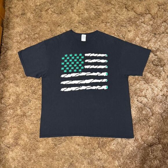 Vintage American Flag Marijuana Joint T-Shirt Black XXLarge - Picture 1 of 4